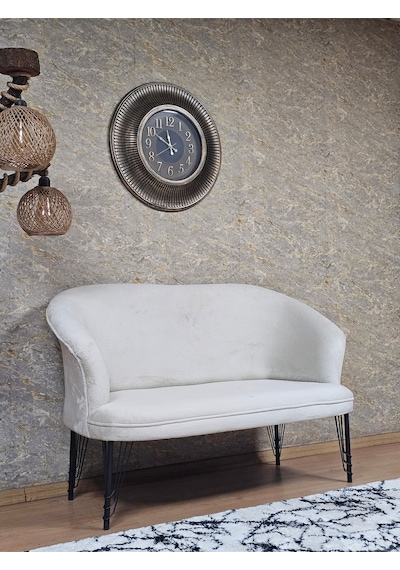 Zafir İkili Teddy Siyah Boyalı Telli Ayak Çay Seti Koltuk İkili Berjer , Balkon, Salon, Ofis Krem