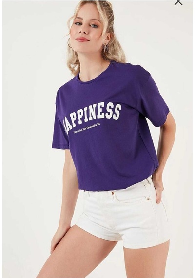 Kozia Outdoors Malkoçbey Happinnes Baskili Oversize Unisex Basic T-shirt Mor