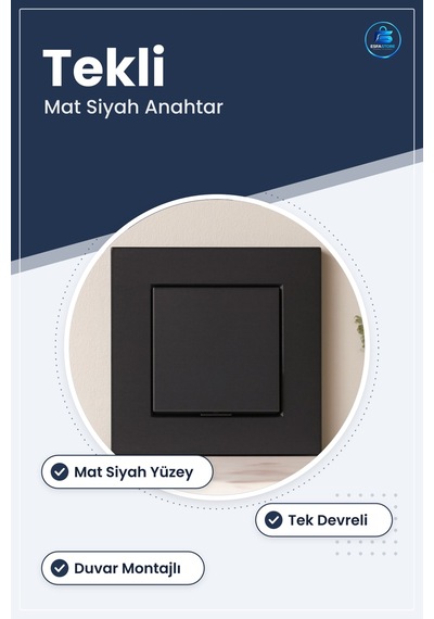 Siyah Tekli Anahtar Priz Mat Duvar Montajlı Ev Ofis Ticari Aydınl