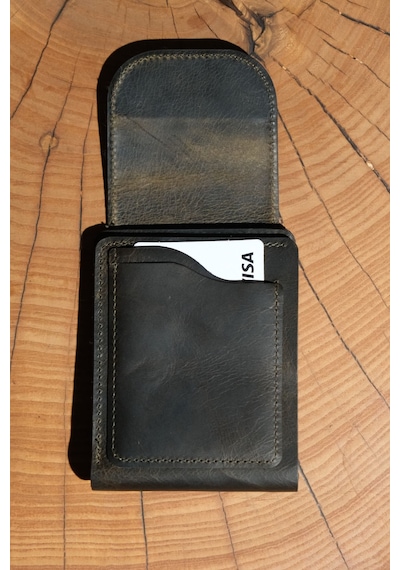 Lenax Leather Mono Klips Hakiki Deri Erkek Cüzdan Nakit Para Klipsli, Mıknatıslı Kapak, Bozuk Para Cepli Haki