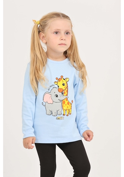 Toontoy Kız Çocuk Zürafa Fil Baskılı Sweatshirt Koyu Mavi