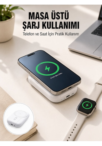 Akıllı Saat Ve Telefon 4 Ü 1 Arada 10000 Mah Yeni Nesil 22.5w Powerbank Siyah