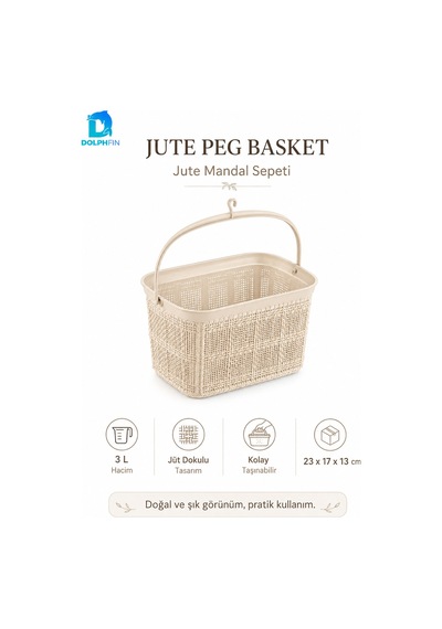 Jute Mandal Sepeti 3 L Çok Amaçlı Çamaşır Oyuncak Saklama Taşıma Sepeti Çok Renkli