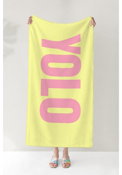 Yolo Yazılı Modern Plaj Havlusu - Sarı Pembe Minimalist Havuz Deniz Hızlı Kuruyan Mikrofiber Havlu Çok Renkli