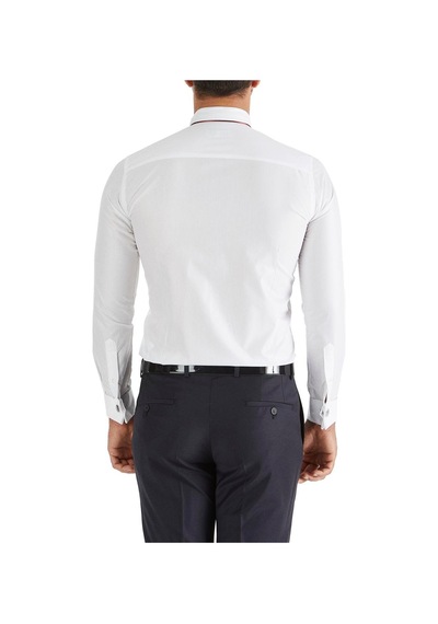 Efor Slim Fit Duble Manşet Biyeli Beyaz Bordo Damatlık Smokin Gömlek Gk 182 Beyaz