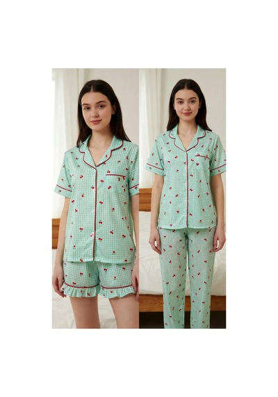 Mh Moony Homewears Mint Picnic 3'lü Pamuklu Pijama Takımı Mint Yeşil