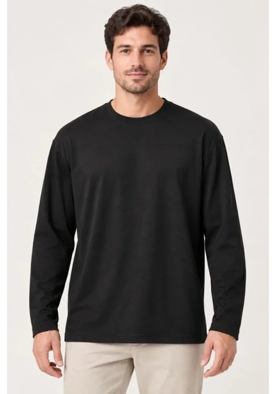 Butik İstanbul Erkek Modal Yumuşak Dokulu Bisiklet Yaka Uzun Kollu Tişört Sweatshirt - Siyah