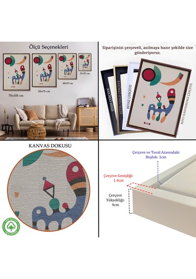 Ahşap Çerçeveli Vasiliy Kandinsky - 11 Resim Ve 7 Şiir Soyut Tablosu-7485