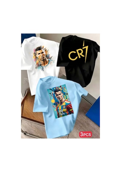 Stil-x Yeniz Sezon Ronaldo Baskılı, 3' Lü Takım Erkek Çocuk Tshırt, %100 Pamuk Soft Kumaş Çok Renkli-4 Stil-x Yeniz Sezon Ronaldo Baskılı, 3' Lü Takım Erkek Çocuk Tshırt, %100 Pamuk Soft Kumaş Çok Renkli-4