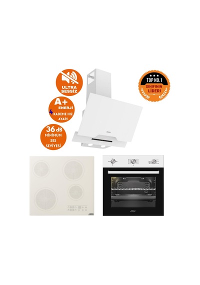 Afm Tech Ve Ferre Gewa Sessiz Elektrikli Vitro Beyaz D064-SA + V6-05 + FM7301 Ankastre Set