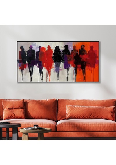Yağlı Boya Dokulu Tablo Modern Soyut İnsanlar Siyah Çerçeveli U05006-178958