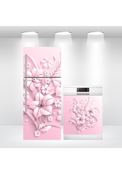 Buzdolabı Ve Bulaşık Makinesi Kapak Folyo Kaplama 3D Çiçek