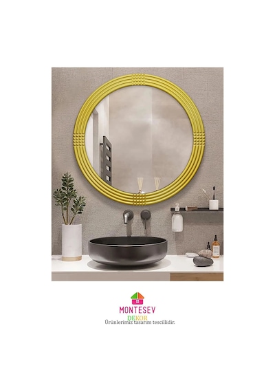 Safir Gold Dekoratif Ayna Yuvarlak Işlemeli Duvar Aynası 69 Cm Altın