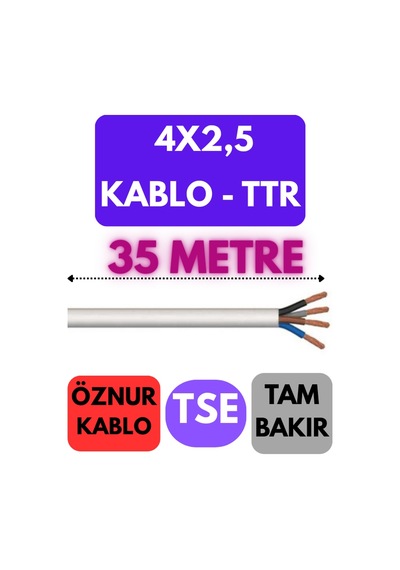 Öznur 4x2,5 Ttr Kablo Metre Seçenekli Beyaz - 35 Metre