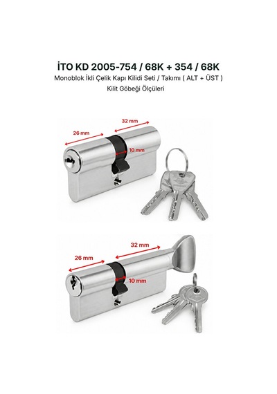 İto Kilit Kd2005 Monoblok Çelik Kapı Kilit Seti Alt Ana 2003k + Üst Emniyet 2004k