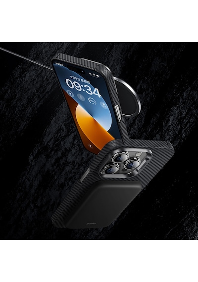 Apple Uyumlu iPhone 14 Pro Max Kılıf Magsafe Özellikli Karbon Fiber Benks 600D Essential Kevlar Kapak