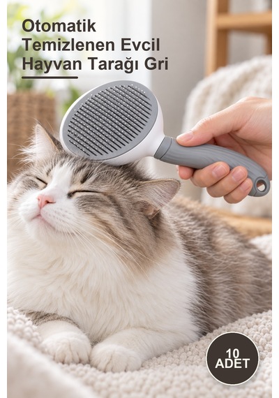 10 Adet Otomatik Temizlenen Evcil Hayvan Tarağı Gri