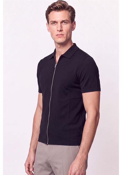 Efor Comfort Fit Rahat Kalıp Polo Yaka Fermuarlı Siyah Tişört Ts 930