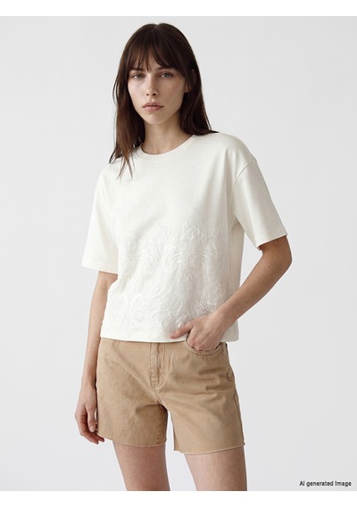 Lcw Vision Ekru Oversize %100 Pamuklu Kadın Tişört