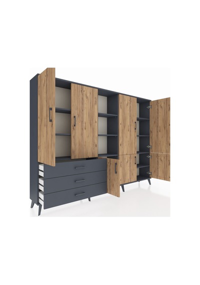 Arges Dolap 11 Raflı 3 Çekmeceli 7 Kapaklı 220x30x163 Antrasit-ça Antrasit-çam/antrasit Arges Dolap 11 Raflı 3 Çekmeceli 7 Kapaklı 220x30x163 Antrasit-ça Antrasit-çam/antrasit