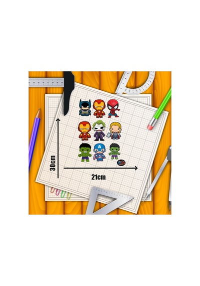 Süper Kahraman Sticker Seti 21x30 Cm Çocuk Odası Duvar Dolap Mobilya Dekoratif Karakter Stickerları