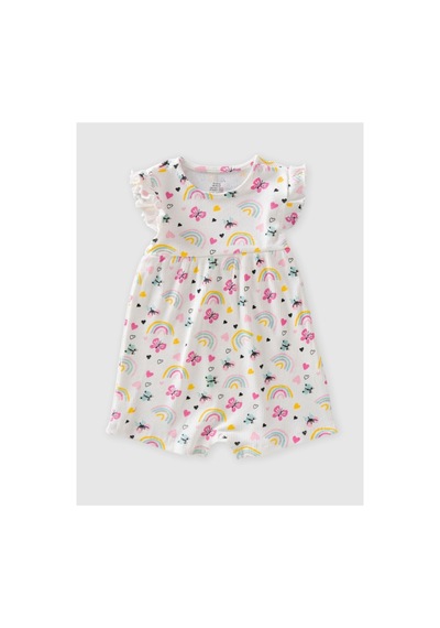 Fuar Baby %100 Pamuk Kaşkorse Kısa Paça Bebek Tulum 3-24 Ay Gökkuşağı Desenli