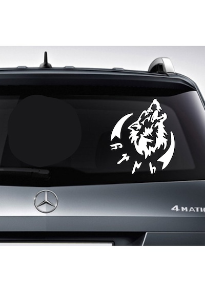 Göktürk Türk Kurt Sticker - Oto Araba Araç Cam Sticker - 00758 10X8 Cm