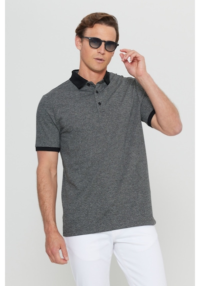AC&Co / Altınyıldız Classics Erkek Sıyah Pamuklu Comfort Fit Rahat Kesim Polo Yaka Jakarlı Tişört Siyah
