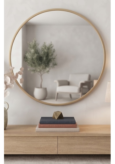 Gold Çerçeveli Metal Yuvarlak Ayna 70 cm