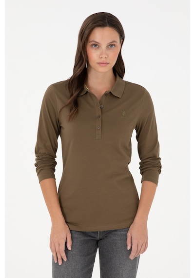 U.S. Polo Assn. Kadın Haki Basic Polo Yaka Sweatshirt 50289541-VR027