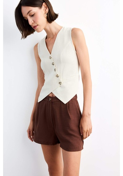 Defacto Slim Fit Dar Kesim V Yaka Keten Yelek G0663ax25smwt34 Beyaz