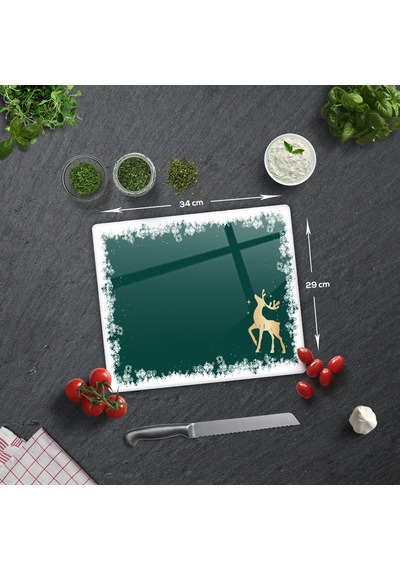 Decorita Cam Kesme Tahtası|Yeni Yıl Kar Çerçeveli|29cm x 34cm