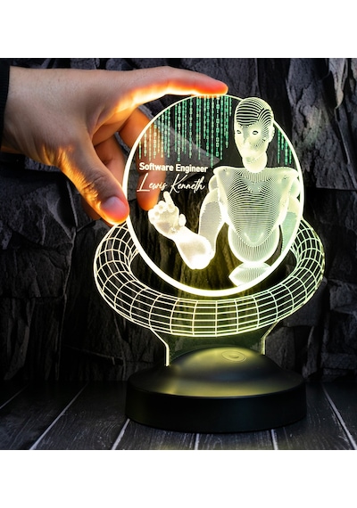 Web Tasarımcı Hediyesi, Grafiker Hediyesi, Developer Hediyesi, Yazılımcılar İçin Hediye, Matrix Temalı 3d Led Lamba