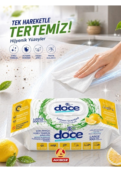 Limon Kokulu Yüzey Temizlik Havlusu 100 Yaprak Pratik Hijyenik Temizlik Mendili Diğer