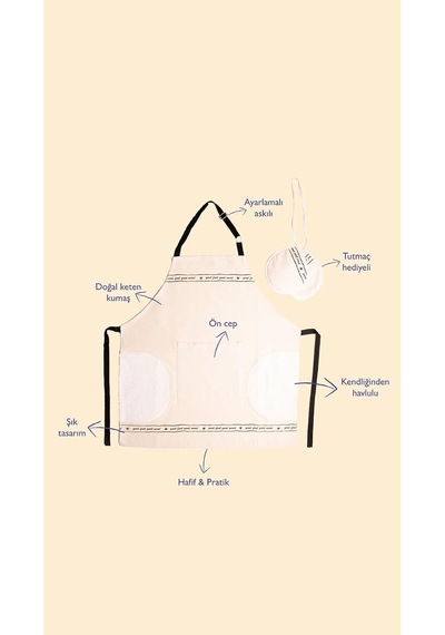 Mood Desenli Mutfak Önlüğü Ve Tutmaç Seti Kendinden Havlulu-ayarlamalı Askılı Cok Renkli