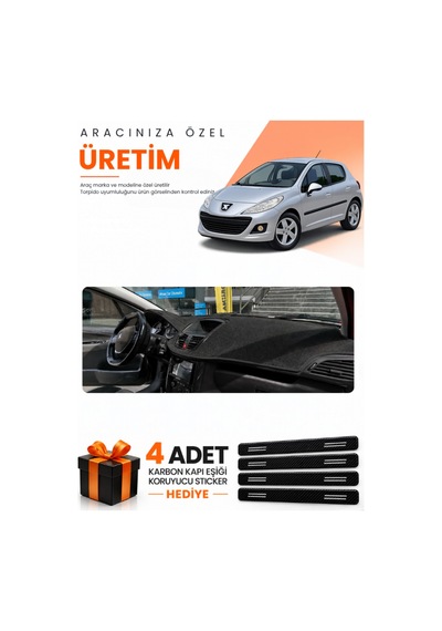 Peugeot 207 2007-2012 Uyumlu Torpido Koruma Örtüsü Oto Kılıfı - Siyah