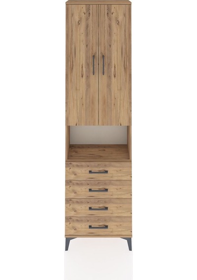 Arges Dolap 3 Raflı 4 Çekmeceli Tek Askılı 60x30x221 Çam-çam Atlas Çam