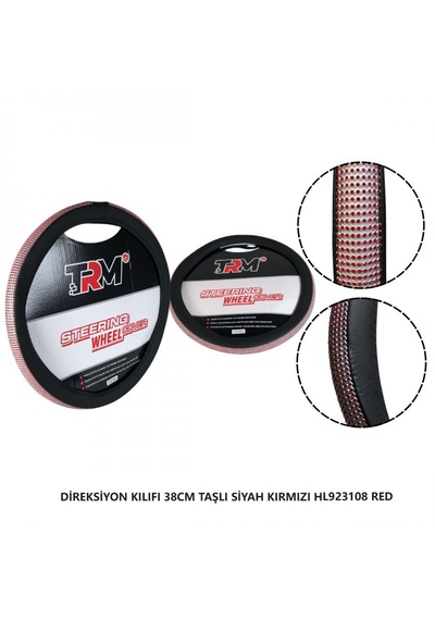 Direksiyon Kılıfı 38cm Taşlı Siyah Kırmızı Hl923108 Red Siyah - Kırmızı