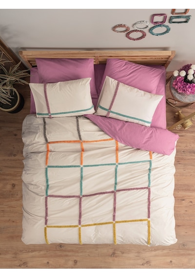 Cotton Box Puff Nakışlı Çift Kişilik Nevresim Takımı Insula Gül Kurusu