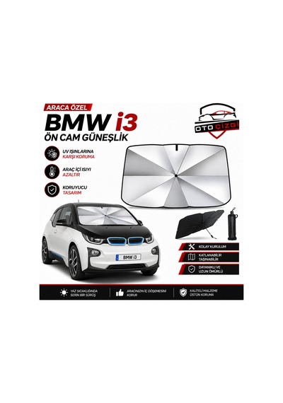 Bmw İ3 Şemsiye Tip Ön Cam Güneşliği Katlanabilir Uv Korumalı Araç Cam Güneşlik