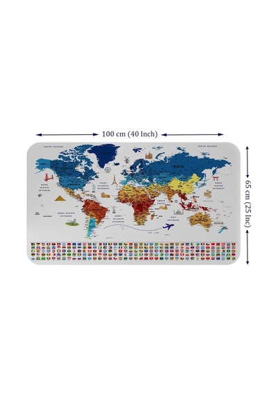Eğitici - Öğretici Dünya Ve Türkiye Haritası Çocuk Odası Duvar Sticker-60x105-3891 Renkli
