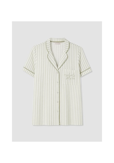 Lcw Dream Yeşil Gömlek Yaka Çizgili Kadın Pijama Takımı
