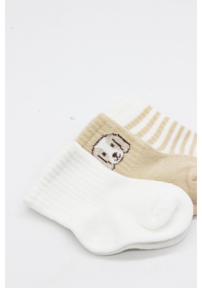 Erturkstore Bistyle Dog Boy 3'lü Penye Soket Çorap 10134 Ekru Çok Renkli