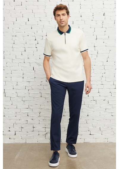 Ac&Co / Altınyıldız Classics Erkek Ekru Lacı Regular Fit Geniş Kesim Polo Yaka Tişört Ekru - Lacivert