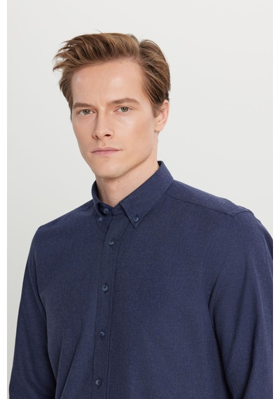 Altınyıldız Classıcs Erkek Lacı Pamuklu Slim Fit Dar Kesim Düğmeli Yaka Diagonal Desenli Flanel Gömlek