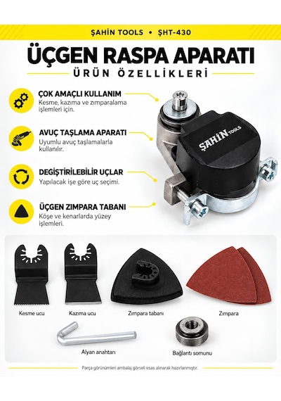 Üçgen Raspa Aparatı Avuç Taşlama İçin Kesme, Kazıma Ve Zımparalama Seti