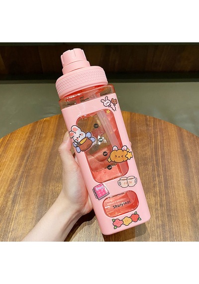 Öğrenciler Ve Çocuklar İçin Taşınabilir Ve Sızıntılı Pipetli Su Şişesi Pink, 700ml