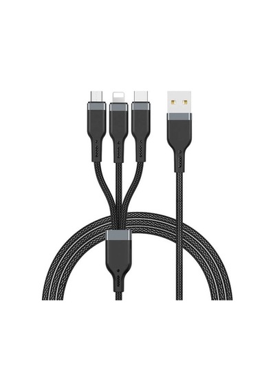 Lightning, Micro Ve Type-C (3 In 1) 1.2M Hızlı Şarj Ve Usb Data K-Siyah