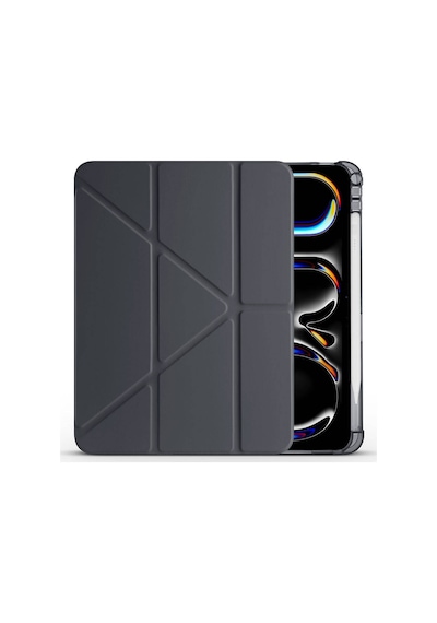Apple Uyumlu iPad  Pro 11 2025 M5 Kılıf Mkst Tri Folding Kalem Bölmeli Standlı Kılıf - Mor Tablet Kılıfı