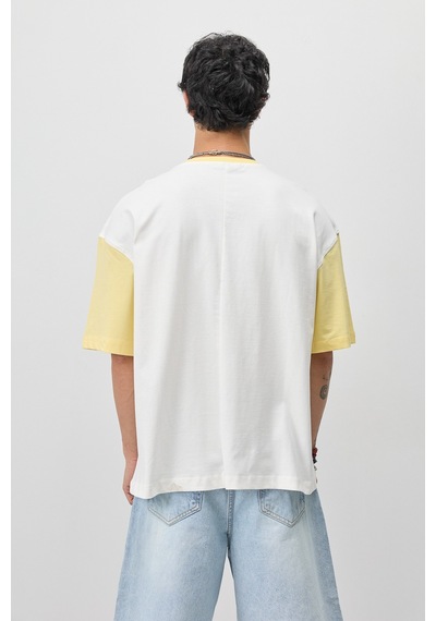 Vamos Oversize Baskılı Tişört V70-208 Sarı
